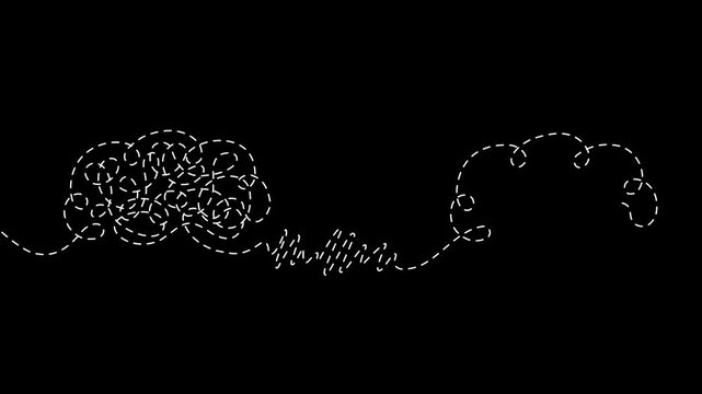 Chaos to harmony brain illustration with tangled thoughts transforming into heart centered calm mind, emotional balance concept, mental health healing,animation on black background.
