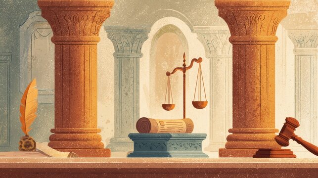 Symbolic illustration of the separation of powers: three pillars representing legislative, executive, and judicial branches