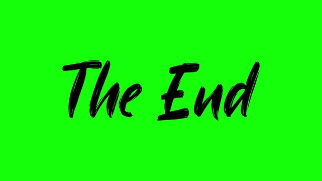 The End brush lettering in bold black and white cursive script on green background is perfect for social media posts, greeting cards, or posters.