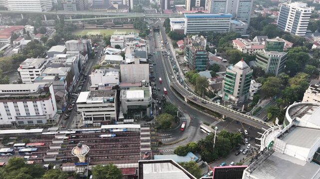 Pasar Senen Bus Terminal and Urban Intersection Aerial View