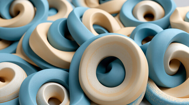 Abstract Blue and Cream Ceramic Rings Composition