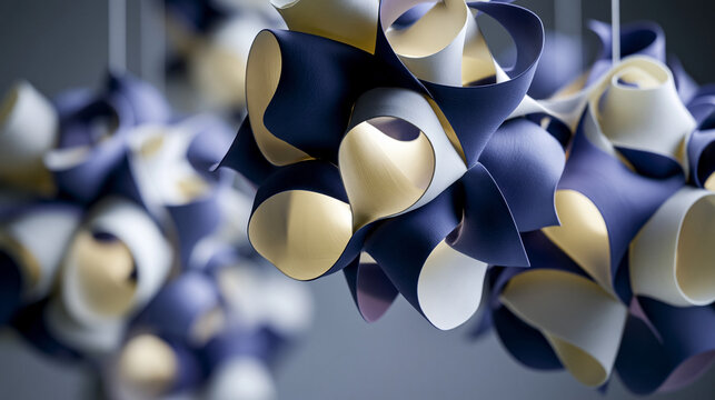 Abstract Blue and Cream Curved Shapes 3D Composition