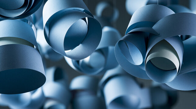 Abstract Blue Rolled Paper Spirals Modern Design