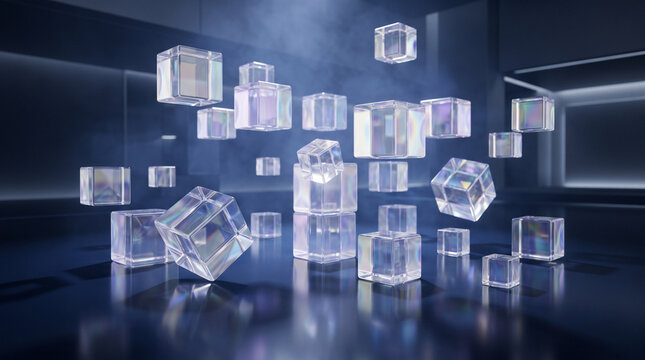 Crystal Cubes Floating in Digital Blue Space