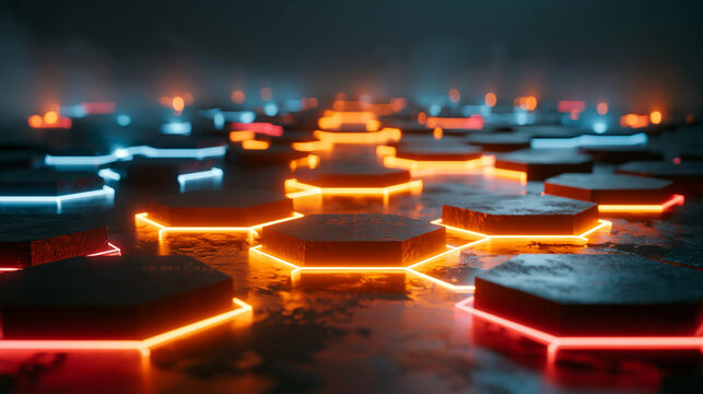 Glowing Hexagonal Network Technology Abstract Background