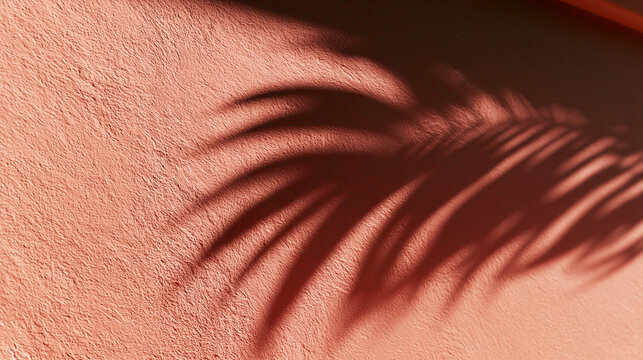 Shadow of Palm Leaves on Textured Pink Wall