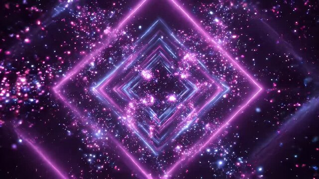 Vibrant Neon Diamond Tunnel Animation with Magenta Blue Sparkles