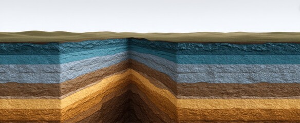 Naklejka na ściany i meble Medium shot of colorful natural sediment layers formed over time in a riverbed environment.