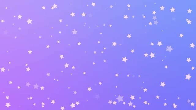 Glowing, twinkling white stars appearing and fading across a soft purple and blue gradient background. Dreamy starry sky seamless loop video animation for magical, fairytale, or Christmas themes.