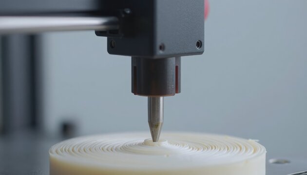 Detailed view of advanced 3d printing technique showcasing filament extrusion in a contemporary tech setting