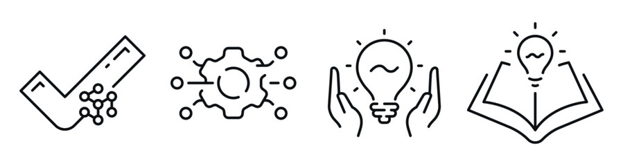 Check and idea icons showing innovation and knowledge concepts. Editable stroke