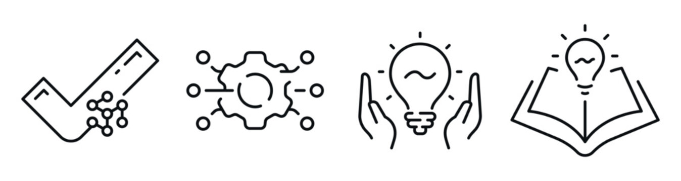 Check and idea icons showing innovation and knowledge concepts. Editable stroke