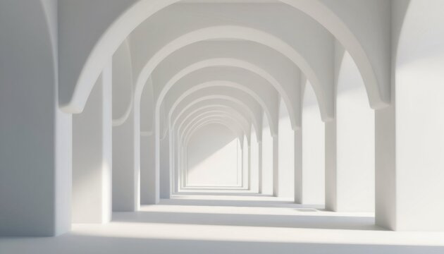 Elegant minimalist interior design featuring arched ceilings illuminated by gentle natural light