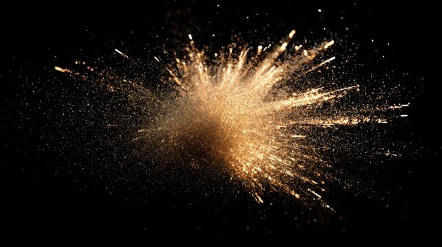 Golden spark explosion on black background