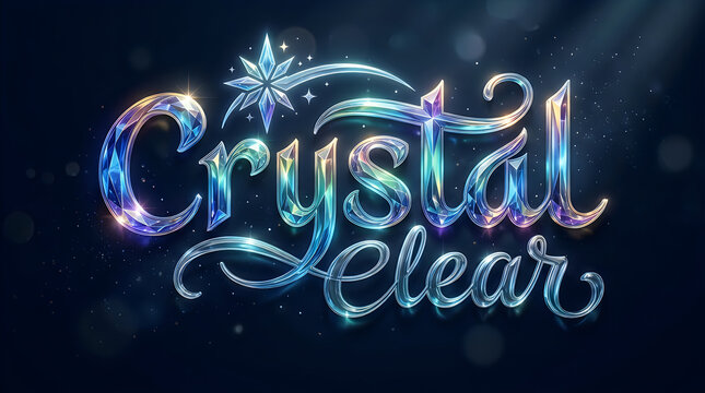 Crystal clear glowing text with star and cosmic background