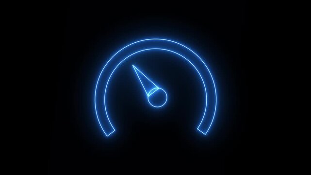 Glowing blue neon speedometer gauge icon on black background