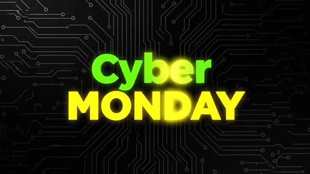 Cyber Monday sale text on digital circuit board background