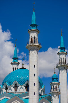 Turquoise domes and minarets of Kul Sharif Mosque, Kazan Kremlin