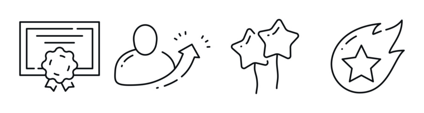 Achievement icons representing certification, growth and reward. Editable stroke