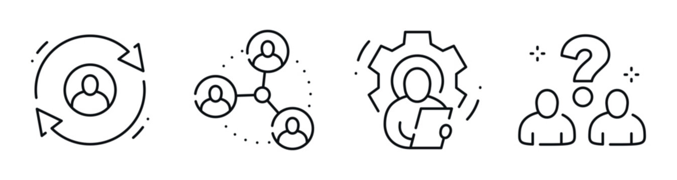User management and collaboration icons for team processes. Editable stroke