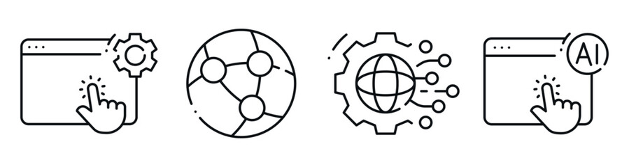 Obraz premium Web technology icons showing connectivity and automation tools. Editable stroke