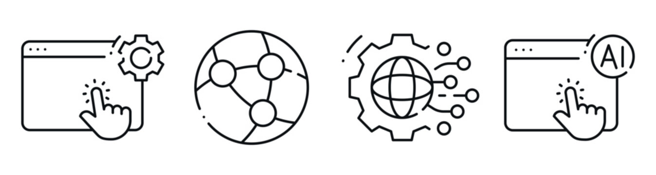 Web technology icons showing connectivity and automation tools. Editable stroke