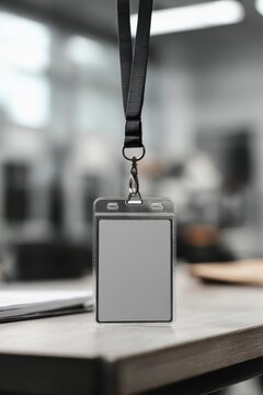 Unlabeled employee ID card attached to a sturdy lanyard, symbolizing backstage access and authorization