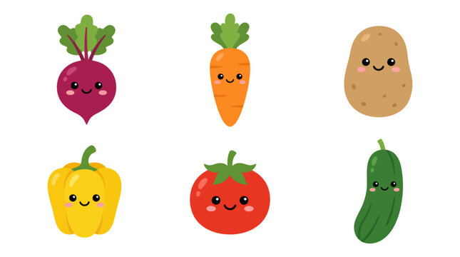 Cute kawaii vegetables assortment