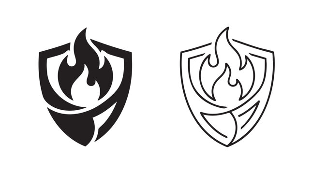 black silhouette firewall vector icon outline art with flame design black silhouette black silhouette and outline art vector icon