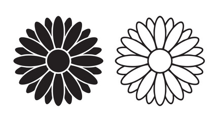 Fototapeta premium daisy black silhouette and outline art vector icon featuring flower, white, plant