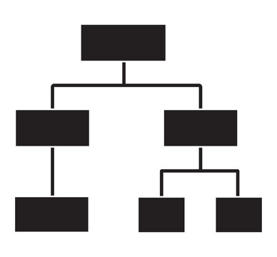 Minimalist organizational chart vector, black hierarchy diagram icon, corporate structure flow chart, business management tree map for presentations