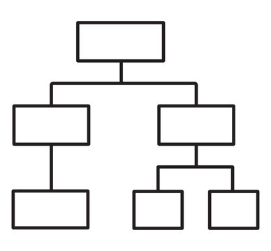 Minimalist organizational chart vector icon, black outline flow chart diagram, corporate hierarchy structure for business presentations