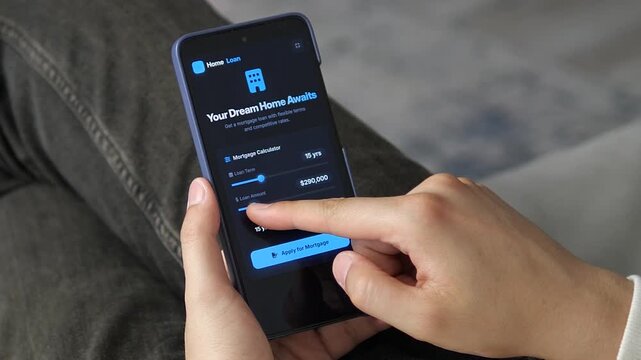 Mobile mortgage calculator shows changing loan amounts and monthly payments before rejection, reflecting tighter credit standards and challenges facing modern homebuyers.