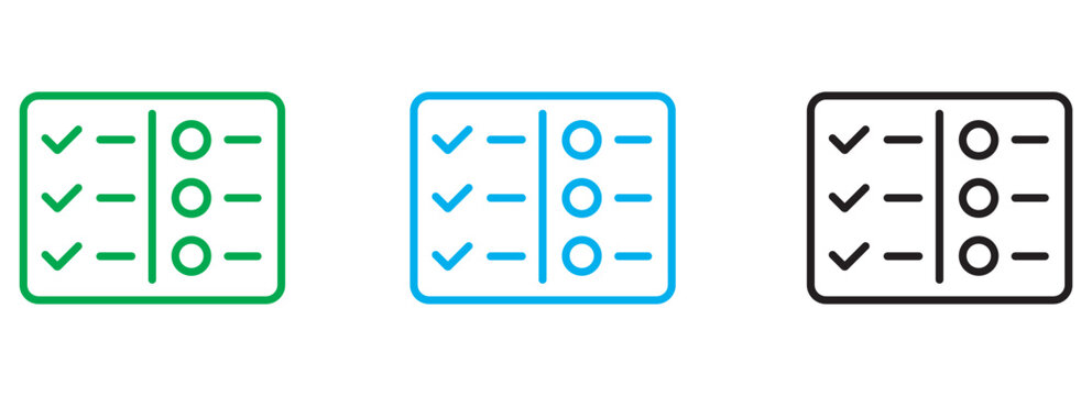 Minimalist checklist icon set, digital survey and questionnaire symbols, linear task management and to-do list vector elements for UI design