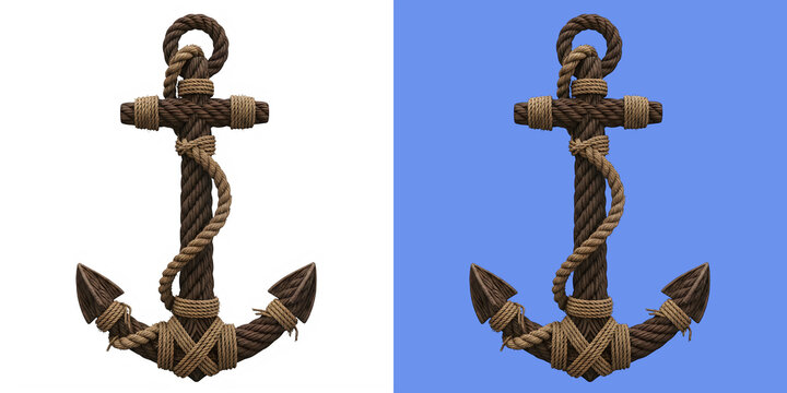 Rustic wooden anchor wrapped with rope digital