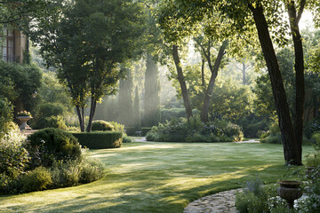 Fototapeta premium Beautiful Sunny Morning in a Tranquil Green Garden
