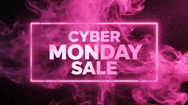 Cyber Monday Sale text with pink smoke and neon frame