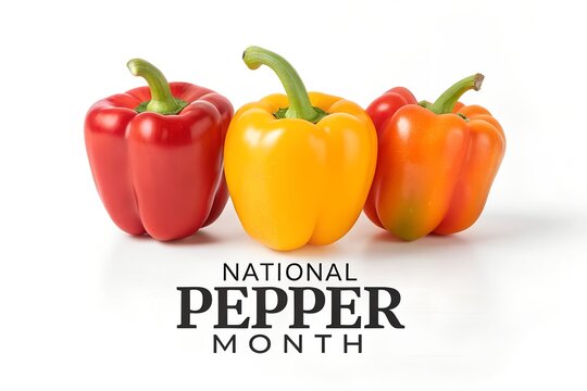 Fresh red yellow and orange bell peppers for national pepper month with raw food