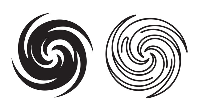 black silhouette and outline art vector icon of abstract vortex designs