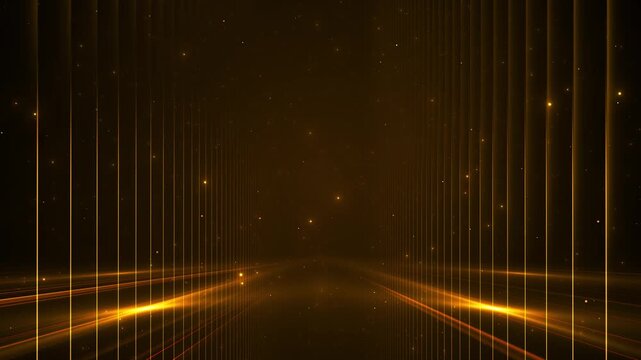 Golden light corridor background glowing lines, bright floor beams, dark depth, luxury motion perspective. for award videos, premium intros, business promos, stage visuals, and cinematic titles.