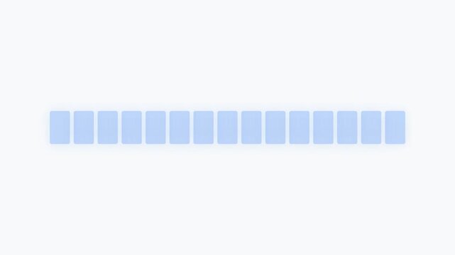 Minimalist Progress Bar Animation with Blue Blocks Filling Gradually on a Clean White Background