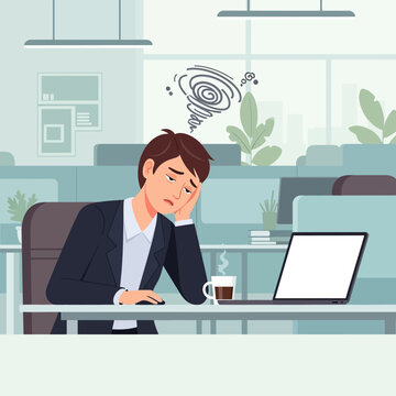 Overworked Businessman Feeling Drained And Exhausted At His Office Desk