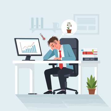 Overworked Businessman Feeling Drained At His Desk