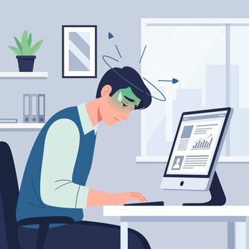 Overworked Businessman Feeling Drained Sitting At His Desk With Computer Screen Glow