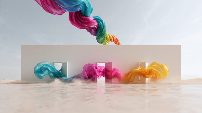 Colorful Ink Swirls Flowing Through Abstract Interior Space