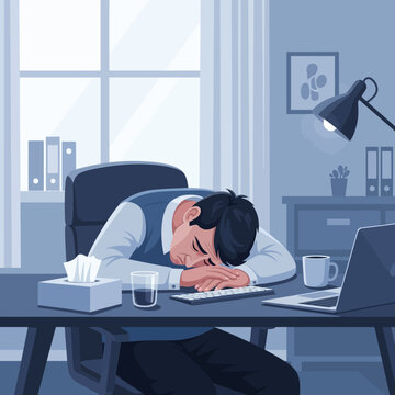 Overworked Businessman Napping At Desk Exhausted Employee Sleepy Office Worker Burnout