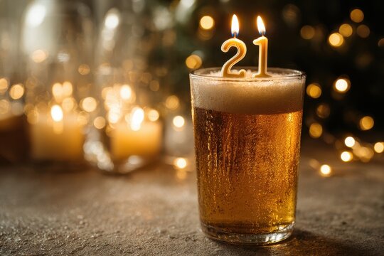 Warm, festive beer scene featuring candles and celebration lighting