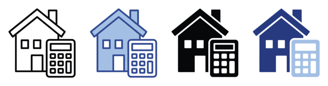 House and calculator icons for home finance, mortgage, and property budget