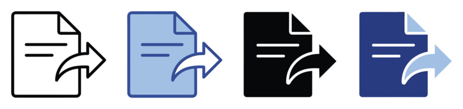 Set of document share icons for app interface and digital communication concepts