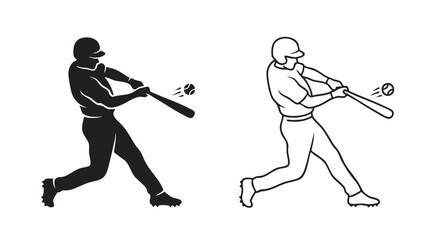 baseball player hitting ball black silhouette outline art vector icon black silhouette black silhouette and outline art vector icon © Shamsul